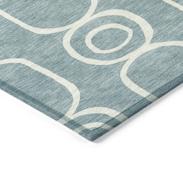 10' X 14' Aqua And Ivory Geometric Washable Indoor Outdoor Area Rug