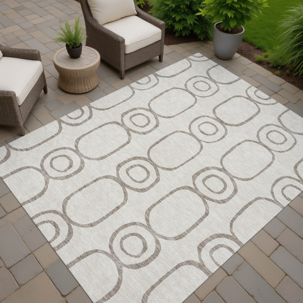 5' X 8' Taupe Beige And Ivory Geometric Washable Indoor Outdoor Area Rug