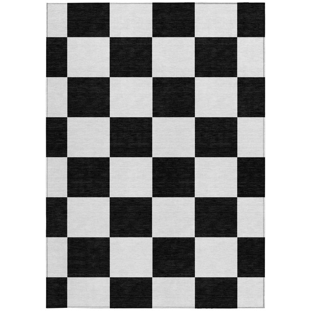3' X 5' Black And White Geometric Washable Indoor Outdoor Area Rug