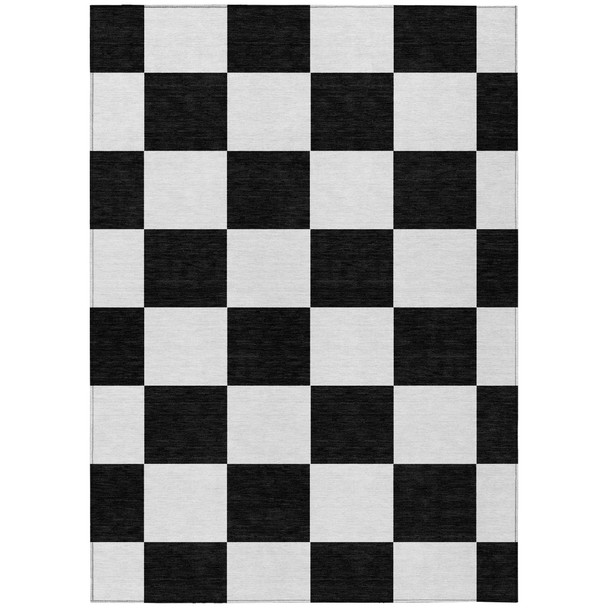 5' X 8' Black And White Geometric Washable Indoor Outdoor Area Rug