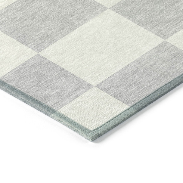 3' X 5' Silver And Ivory Geometric Washable Indoor Outdoor Area Rug
