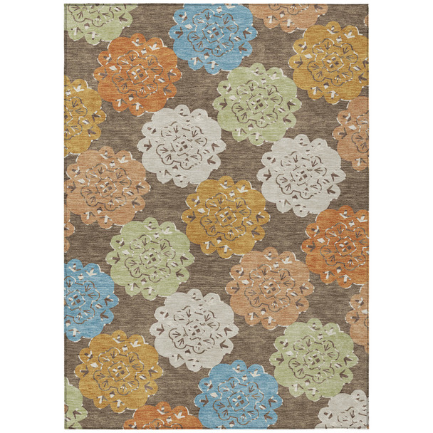 8' X 10' Chocolate Ivory And Copper Quatrefoil Washable Indoor Outdoor Area Rug