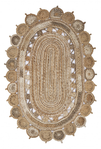 7' X 9' Natural Jute Hand Braided Oval Rug