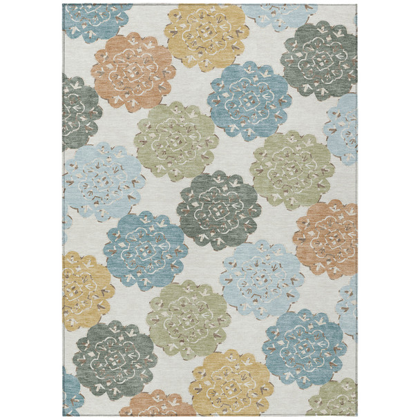 8' X 10' Pacific Blue Ivory And Copper Quatrefoil Washable Indoor Outdoor Area Rug