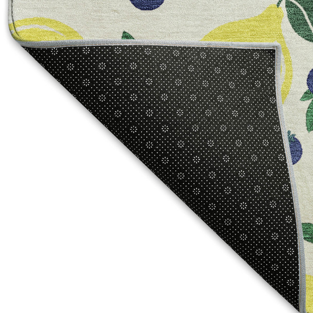 10' X 14' Ivory Yellow And Blue Lemons Washable Indoor Outdoor Area Rug