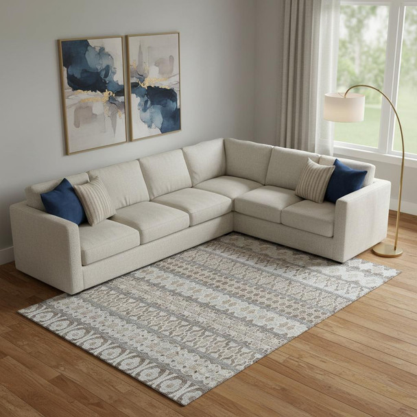 10' X 14' Taupe Beige And Ivory Ikat Washable Area Rug With UV Protection