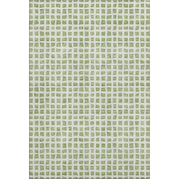 3' X 5' Artichoke Green And Ivory Geometric Washable Area Rug With UV Protection