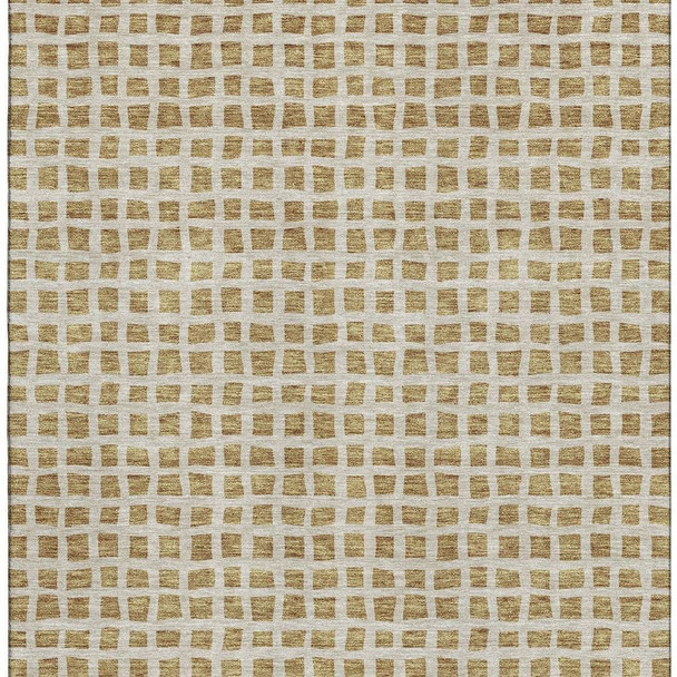 3' X 5' Gold And Ivory Geometric Washable Area Rug With UV Protection