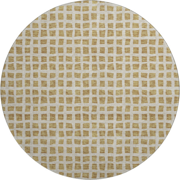8' Gold And Ivory Geometric Washable Round Rug With UV Protection