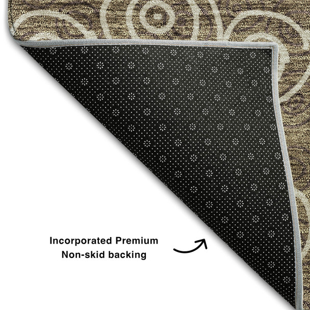 5' X 8' Brown And Ivory Polka Dot Washable Area Rug With UV Protection
