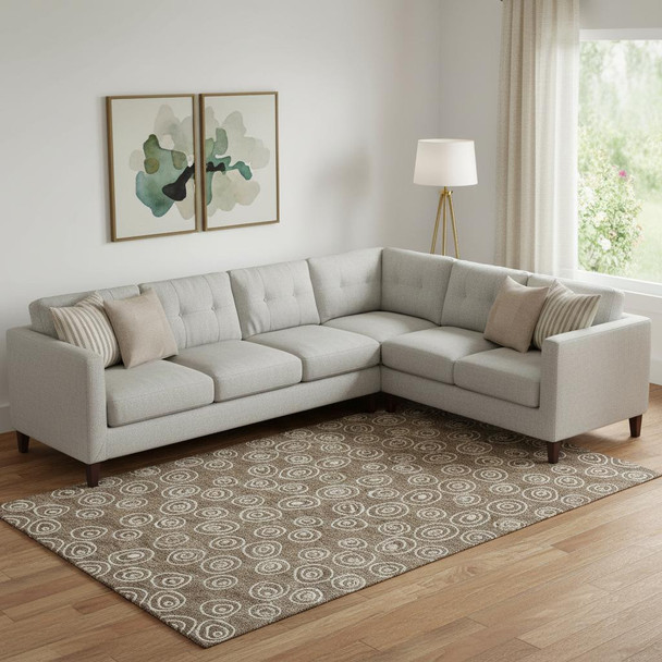10' X 14' Brown And Ivory Polka Dot Washable Area Rug With UV Protection
