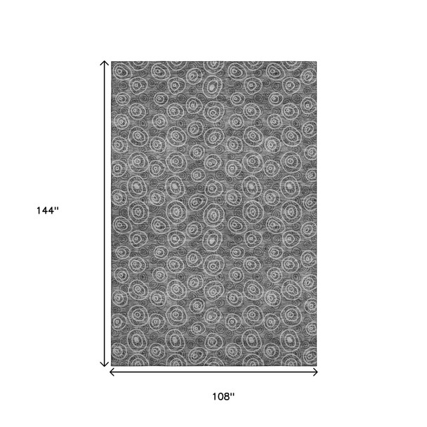 9' X 12' Gray And Silver Polka Dot Washable Area Rug With UV Protection