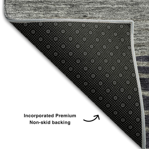 3' X 5' Gray And Silver Striped Washable Area Rug With UV Protection
