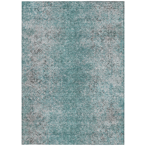 9' X 12' Teal Blue Gray And Charcoal Oriental Washable Indoor Outdoor Area Rug