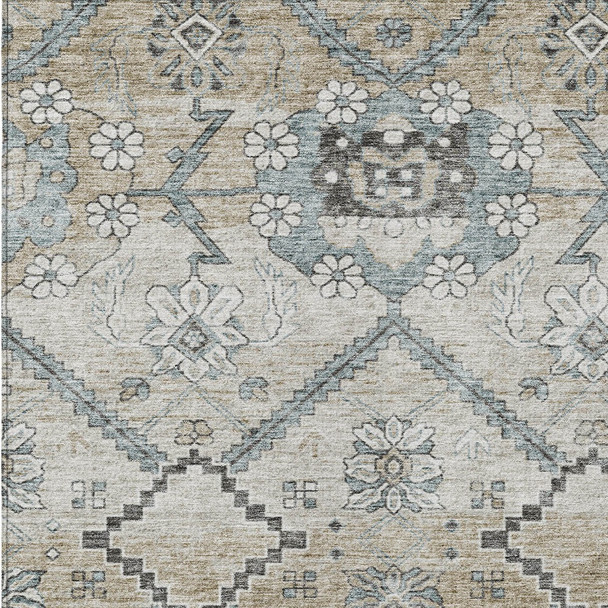 3' X 5' Beige Taupe And Tan Floral Washable Indoor Outdoor Area Rug