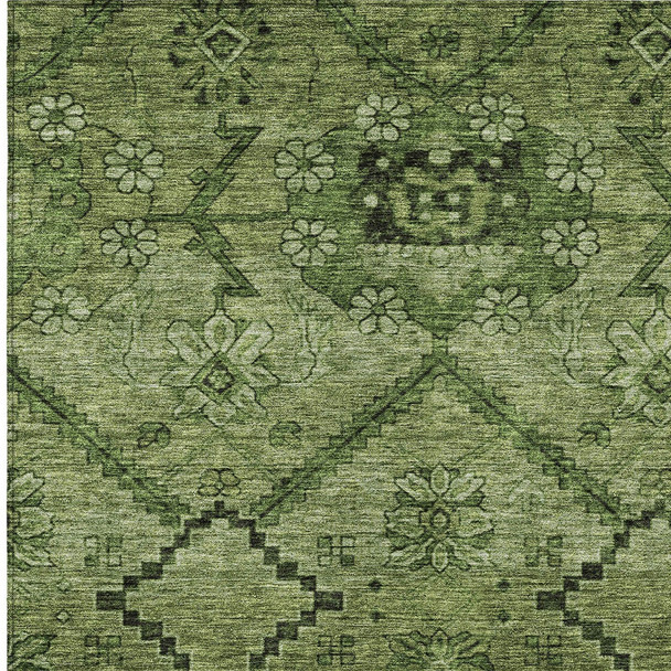 8' X 10' Olive Green Fern Green And Artichoke Green Floral Washable Indoor Outdoor Area Rug