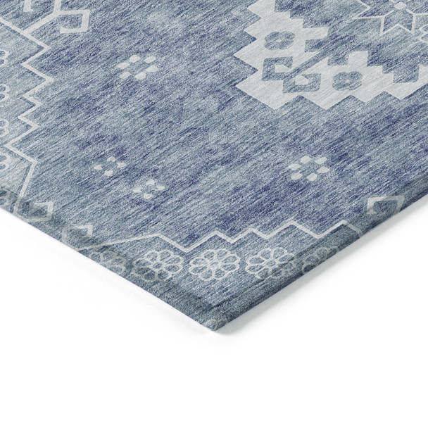 8' X 10' Navy Blue And Denim Blue Medallion Washable Indoor Outdoor Area Rug