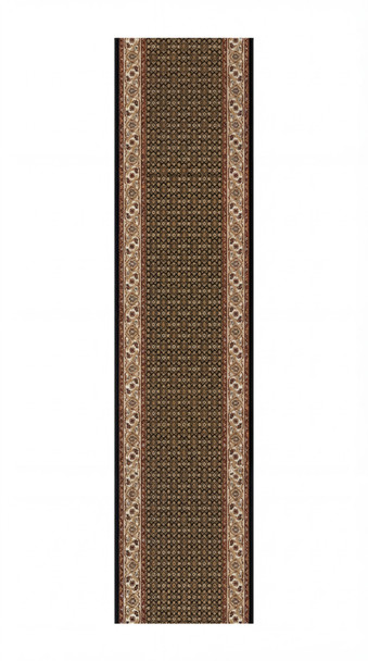 10' Beige And Black Medallion Runner Rug