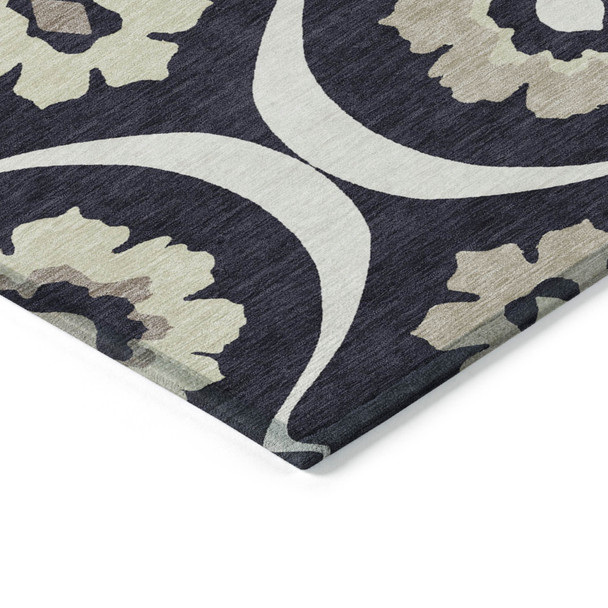 3' X 5' Black Ivory And Taupe Medallion Washable Indoor Outdoor Area Rug