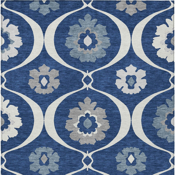 10' X 14' Navy Blue And Ivory Medallion Washable Indoor Outdoor Area Rug