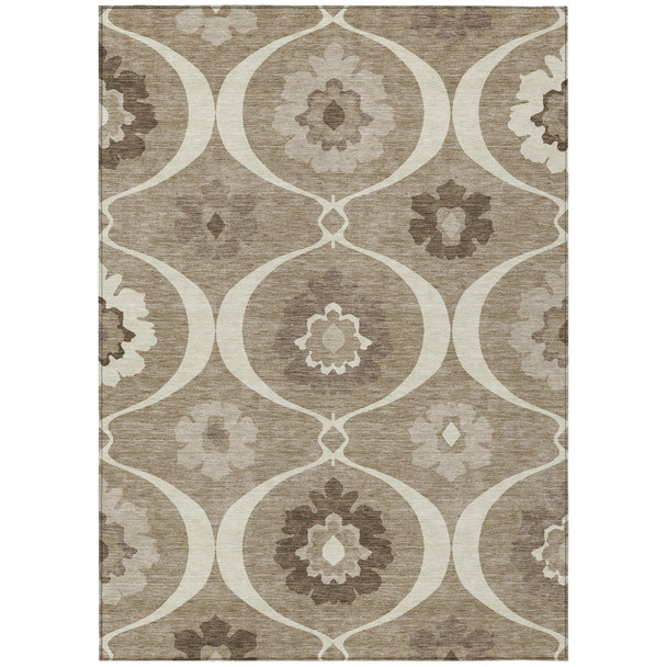 3' X 5' Taupe Brown And Ivory Medallion Washable Indoor Outdoor Area Rug