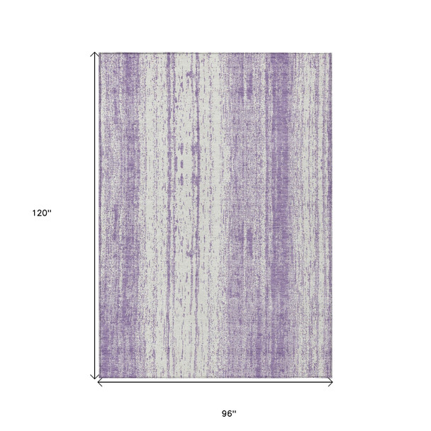 8' X 10' Purple And Ivory Striped Washable Indoor Outdoor Area Rug