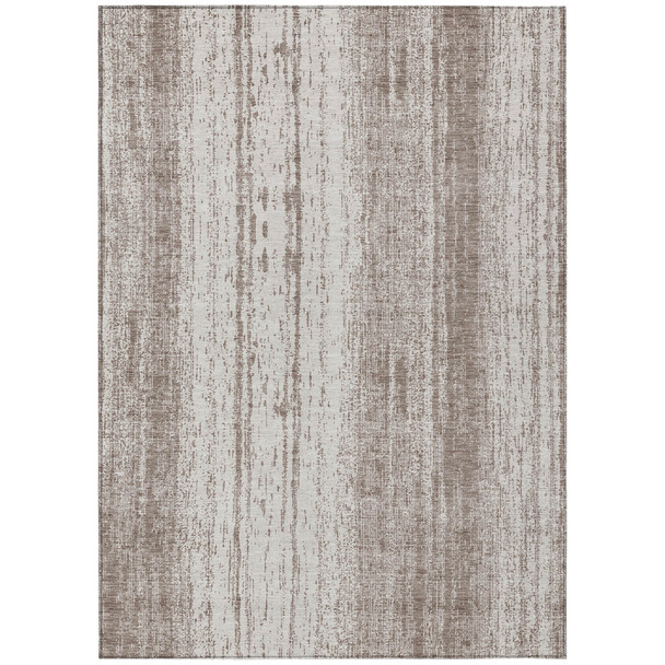 9' X 12' Taupe And Ivory Striped Washable Indoor Outdoor Area Rug