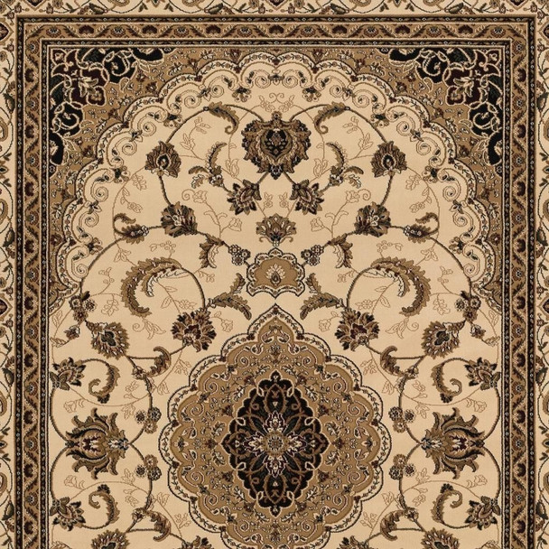 4' X 6' Beige and Black Floral Medallion Power Loom Area Rug