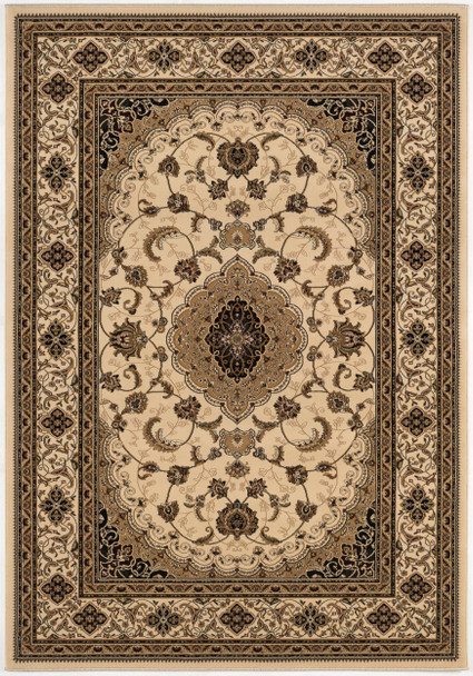 7' X 9' Beige and Black Floral Medallion Power Loom Area Rug