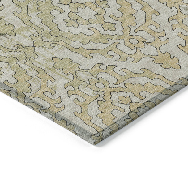 5' X 8' Artichoke Green And Beige Medallion Washable Indoor Outdoor Area Rug