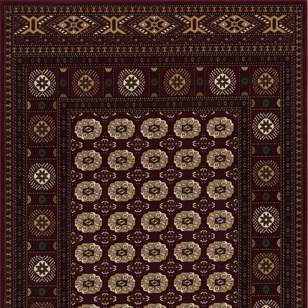 8' Red And Ivory Floral Medallion Runner Rug