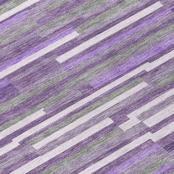 9' X 12' Purple And Gray Striped Washable Indoor Outdoor Area Rug