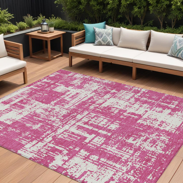 10' X 14' Blush And Ivory Abstract Washable Indoor Outdoor Area Rug