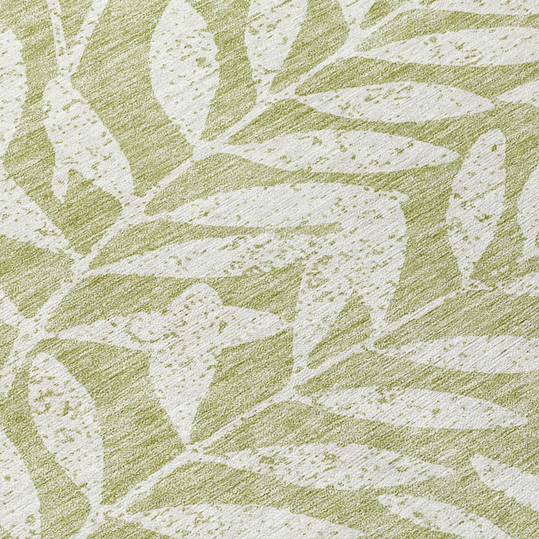 8' Artichoke Green And Ivory Round Floral Washable Indoor Outdoor Area Rug