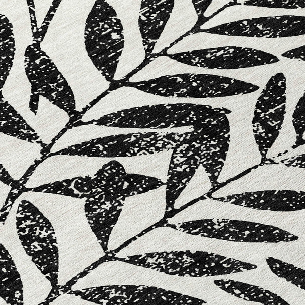 10' X 14' Black And Ivory Floral Washable Indoor Outdoor Area Rug