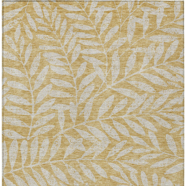 3' X 5' Gold And Gray Floral Washable Indoor Outdoor Area Rug