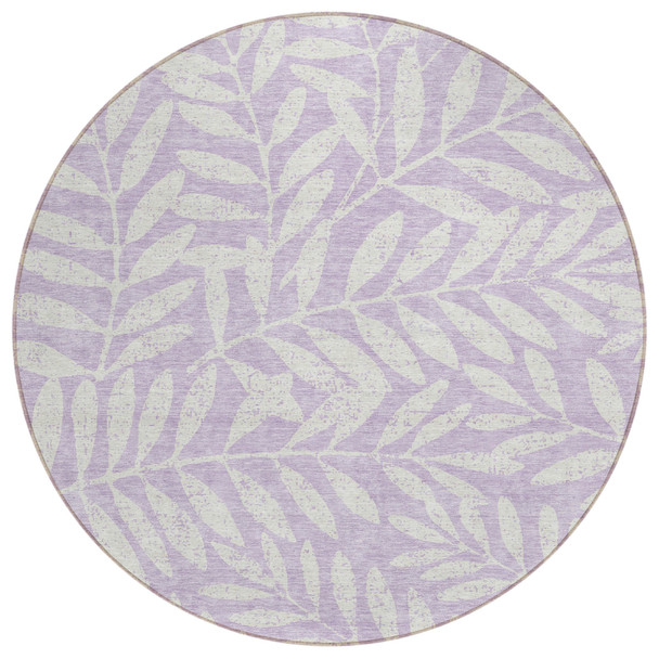 8' Lavender And Ivory Round Floral Washable Indoor Outdoor Area Rug