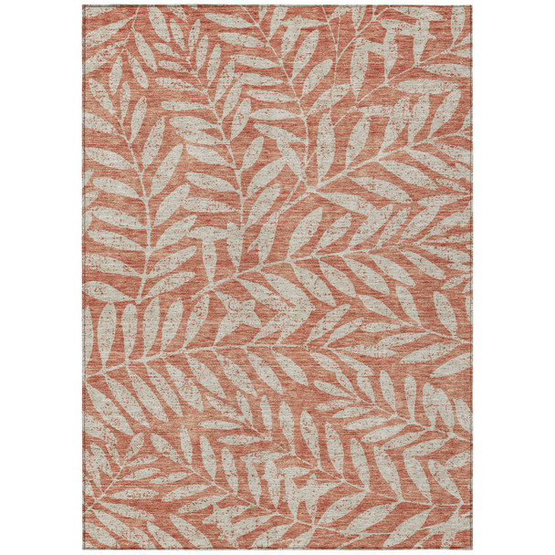3' X 5' Salmon And Gray Floral Washable Indoor Outdoor Area Rug