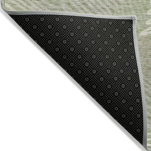 5' X 8' Artichoke Green Brown And Ivory Floral Washable Indoor Outdoor Area Rug