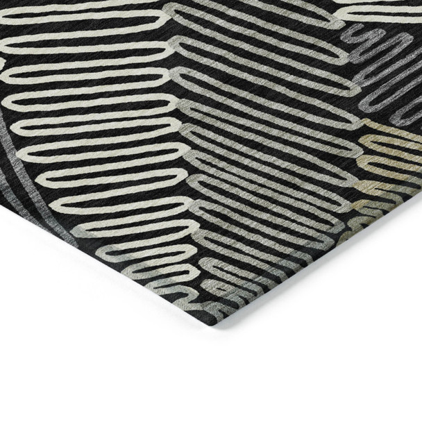 10' X 14' Black Gray And Ivory Floral Washable Indoor Outdoor Area Rug