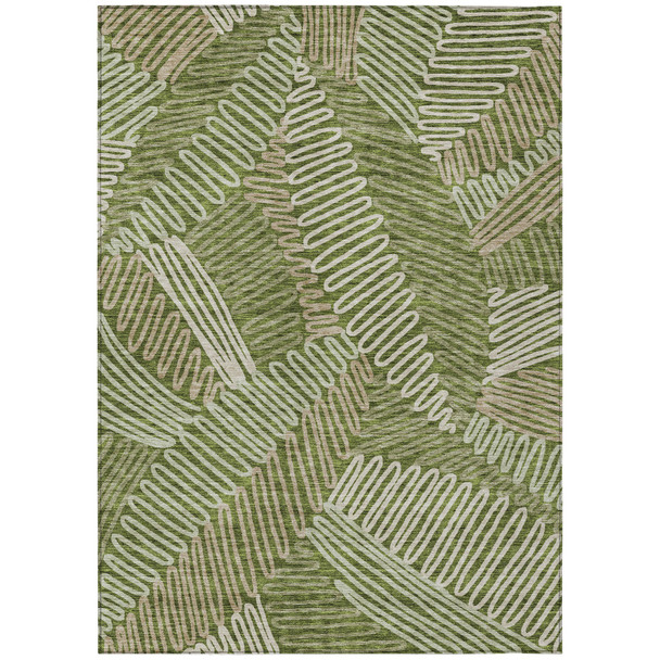 3' X 5' Olive Green Brown And Ivory Floral Washable Indoor Outdoor Area Rug