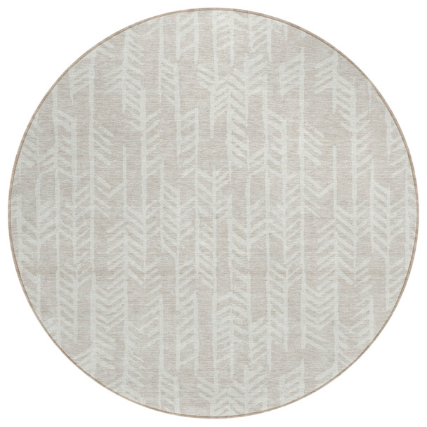8' Beige And Ivory Round Tribal Washable Indoor Outdoor Area Rug