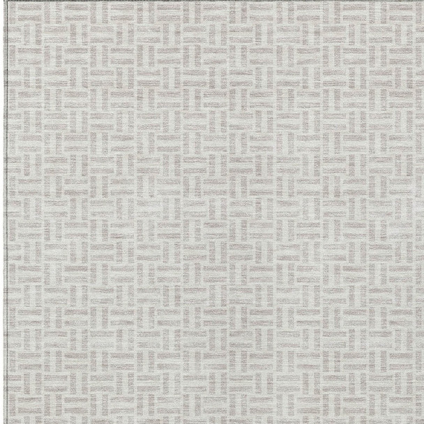10' X 14' Taupe And Silver Geometric Washable Indoor Outdoor Area Rug