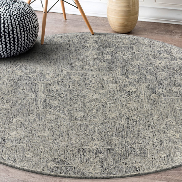 8 Round Gray Floral Finesse Area Rug