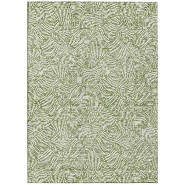 9' X 12' Green And Ivory Floral Washable Indoor Outdoor Area Rug