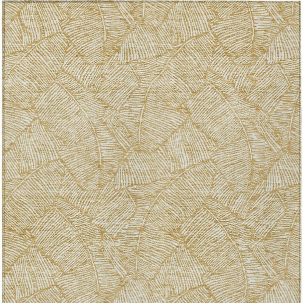 10' X 14' Gold And Beige Floral Washable Indoor Outdoor Area Rug