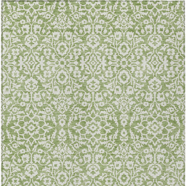 10' X 14' Green And Ivory Damask Washable Indoor Outdoor Area Rug