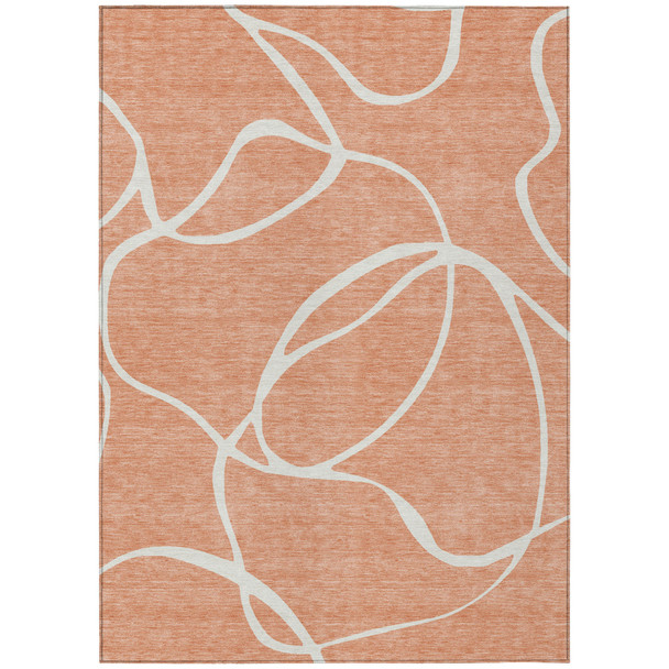 3' X 5' Salmon And Ivory Abstract Washable Indoor Outdoor Area Rug