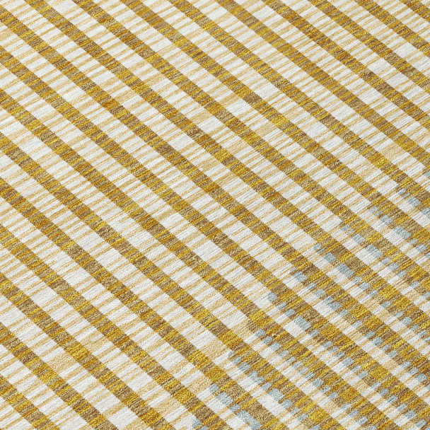 3' X 5' Gold And Beige Geometric Washable Indoor Outdoor Area Rug