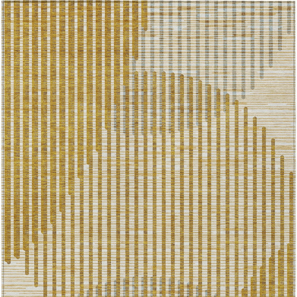 5' X 8' Gold And Beige Geometric Washable Indoor Outdoor Area Rug